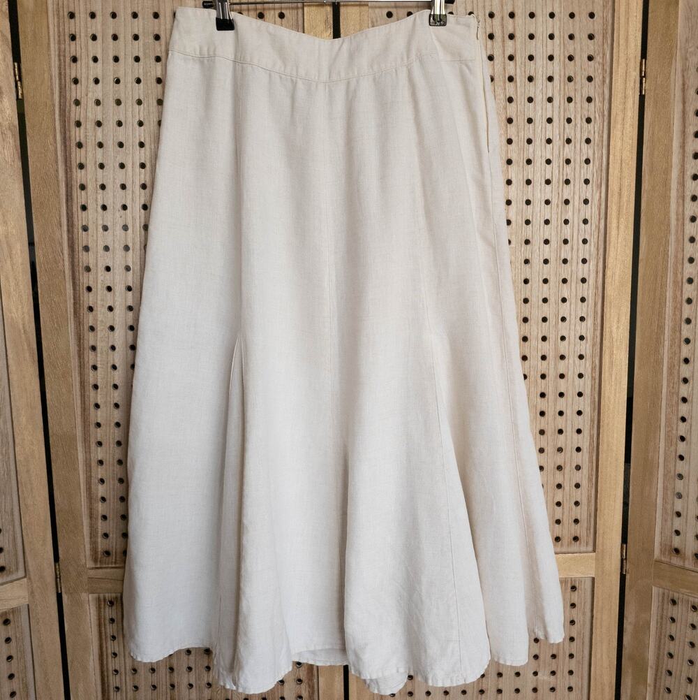 JM Collection Beige 100% Linen Midi Skirt Womens SIZE 10
